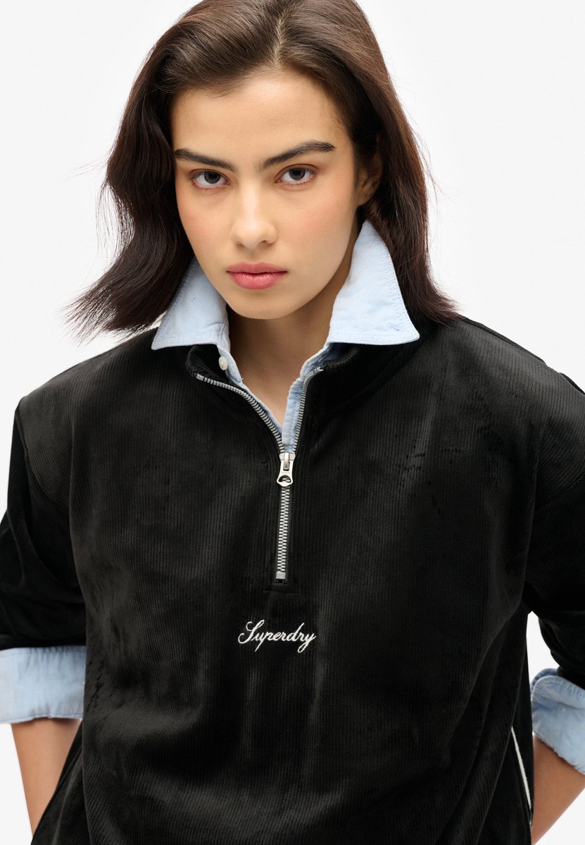 Superdry Country Club Velours trui met halve rits Dames Truien Zwart