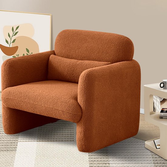 Beklede Lounge Stoel Fauteuil Sofa 1 zits Moderne Lounge Stoel voor Slaapkamer Woonkamer, zachte pluche, Oranje