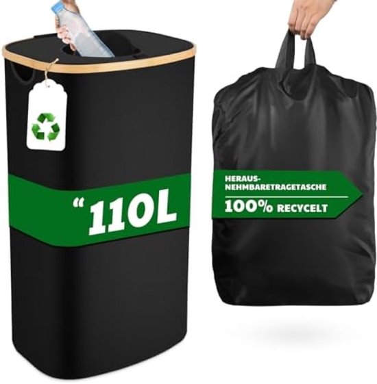 FAOKZE 110 liter statiegeldflessen verzamelcontainer met deksel met 2 afneembare zakken, grote statiegeldflessen opslag voor keuken en bergruimte,Grijs