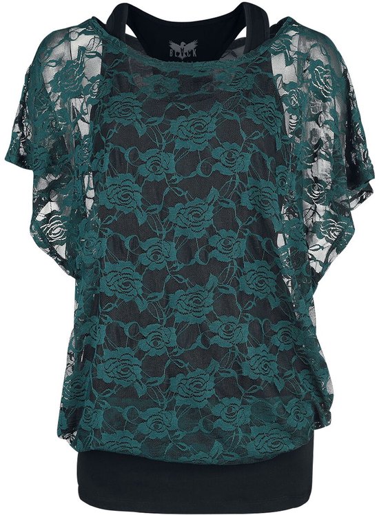 Black Premium by EMP Zwarte top met groen kanten shirt - Dames - 5XL