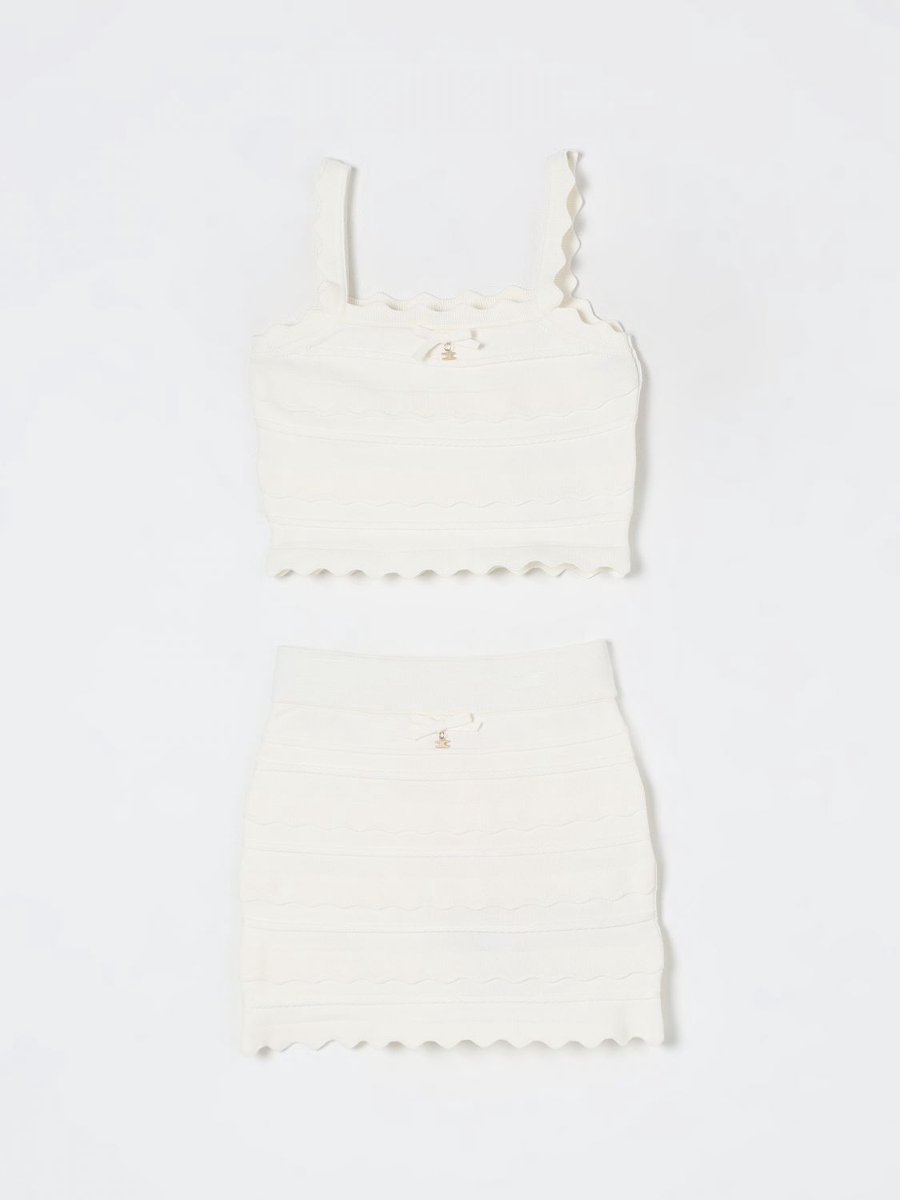 Knit TwoPiece Set Scalloped Hem Kids - Yellow Cream Ropes Cords