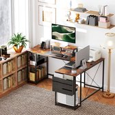 L-vormig bureau 168 x 120 cm Hoekbureau met opbergvakken, opbergtas Omkeerbaar computerbureau met monitorstandaard Gaming bureau voor kantoor, thuiskantoor, rustiek bruin