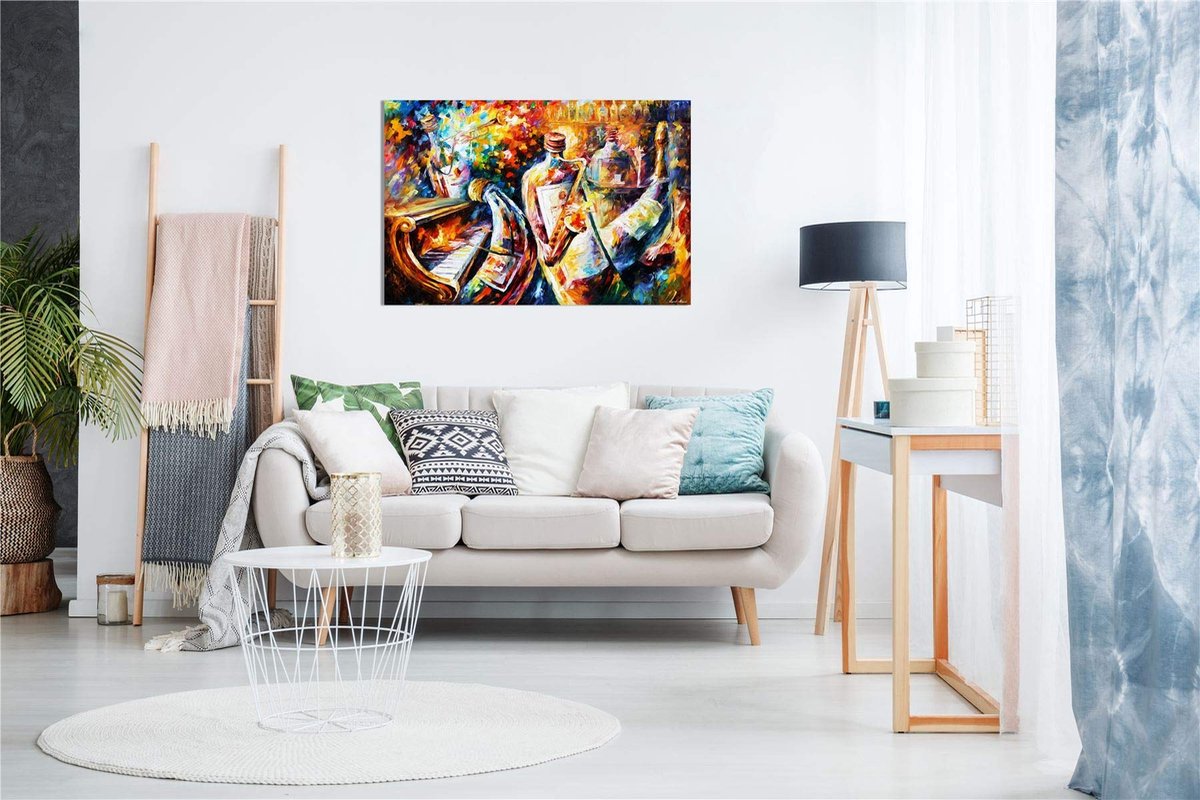 Ibenzoa Abstract Olieverfschilderij op Canvas voor Stijlvolle Woonkamer Decoratie 91x61 cm Fles Jazz