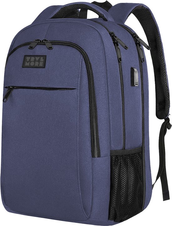 TRVLMORE Rugtas - 28L - 15,6 Inch - Laptop Rugzak met USB - Antidiefstal - Heren en Dames - Tas - Levenslange Garantie - Blauw