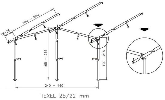 Campking Texel - Armature de store - L 25/22 mm - 6 broches - Acier - Ajustement universel - Conception extensible