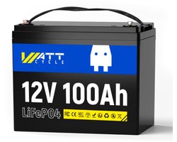 Wattcycle 12V 100Ah Lithium IJzer Fosfaat accu, draagbare energieopslag, zonnelaadstations, 100A BMS, tot 15.000 cycli, 1280Wh Li-Ion accu, ideaal voor caravans, zonnesystemen, caravans, boten, kamperen en systemen buiten het elektriciteitsnet