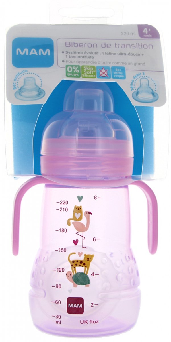 MAM Overgangsfles 220 ml 4 Maanden en Ouder (Kleur : Roos) — afbeelding 3