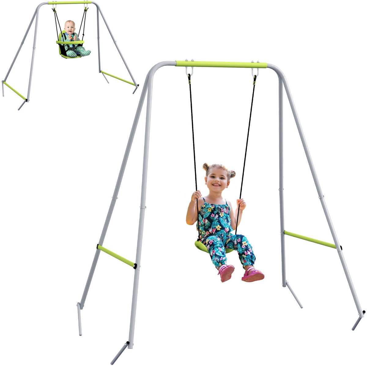 Outsunny-Kinderschommel-Metaal-180x160x182cm-Groen