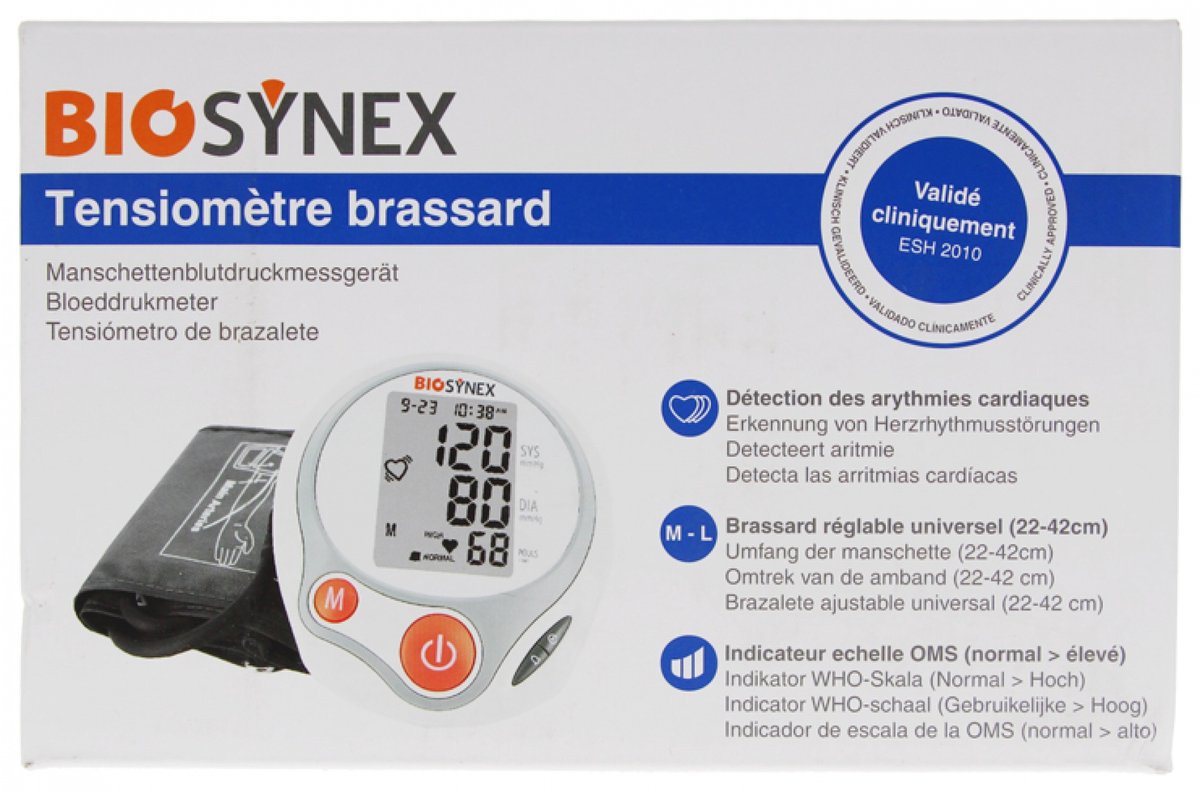 BIOSYNEX Bloeddrukmeter - Detecteert Aritmie - Bovenarm - 22-42 cm omtrek - WHO-Schaal