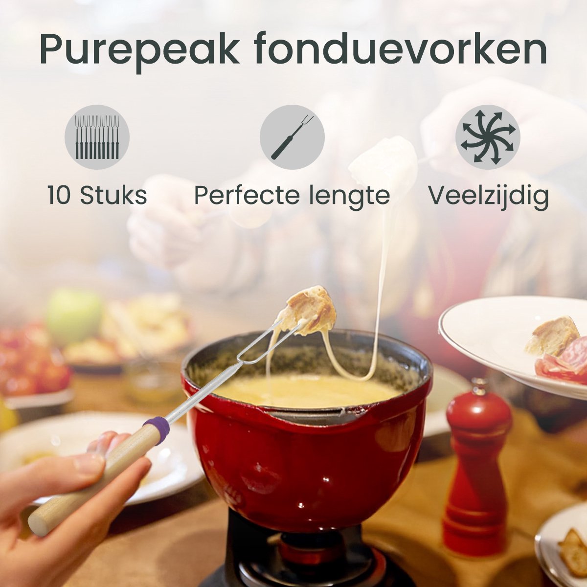 Purepeak Fonduevorken Set 10 Stuks - Fonduevorkjes - Kaasfondue - BBQ accessoires - Marshmallow Spiezen – foto 4