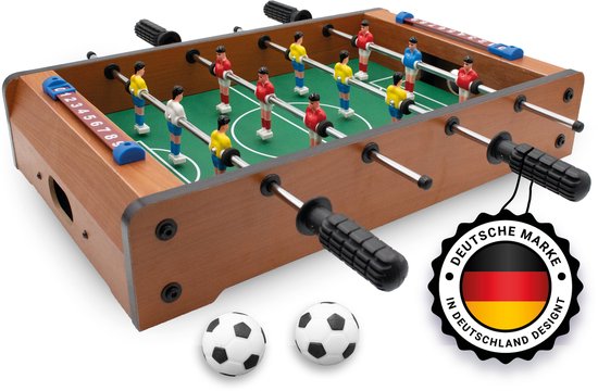 Kyto Mini Tafelvoetbalspel voor kinderen en volwassenen - kleine voetbaltafel, tafelvoetbal 51x31x10 cm, van hout, incl. 2 voetbalballen.