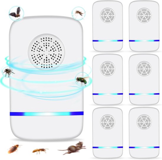 6 stuks ultrasone Silent Wave insectenwerende middelen - Plug-in ongediertebestrijding voor binnen - Voor insecten, ratten, spinnen, mieren, insecten en kakkerlakken - Geschikt voor thuis, garage, magazijn, kantoor en hotel - Wit