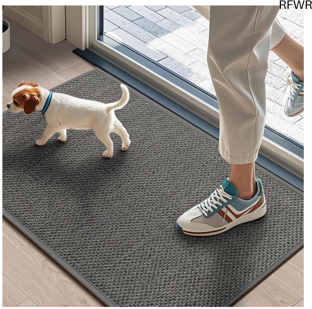 RFWR Antislip Wasbare Binnendeurmat 43 x 75 cm - Absorberend en Dun Ontwerp Grijs