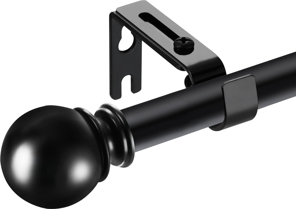 Ibenzoa® Gordijnroede Verstelbaar 70-270 cm Zwart met Stevige Montagehouders en Klassieke Eindknoppen
