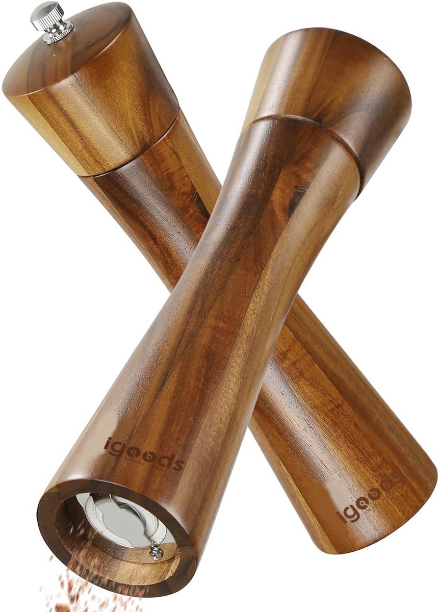 Igoods Peper- en Zoutmolen Set - Pepermolen Hout - Zoutmolen Hout - Peper- en Zoutmolen - Kruidenmaler - 2 Stuks - Donkerbruin - 20cm