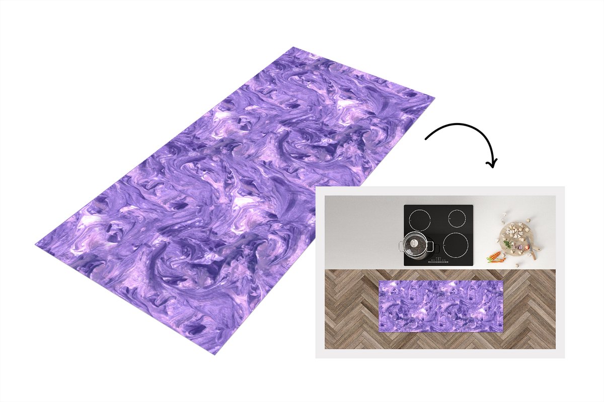 KitchenYeah Keukenloper 120x50 cm - Keukenmat vinyl Paars - Marmer print - Verf - Patronen - Keukenmatten loper - Keuken vloerkleed tapijt
