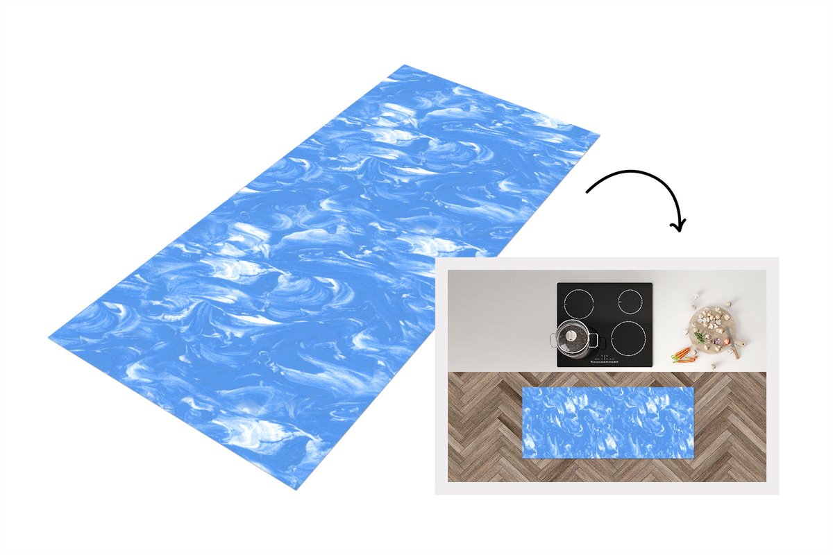 KitchenYeah Keukenloper 120x50 cm - Keukenmat vinyl Marmer - Blauw - Patronen - Patroon - Keukenmatten loper - Keuken vloerkleed tapijt Verf