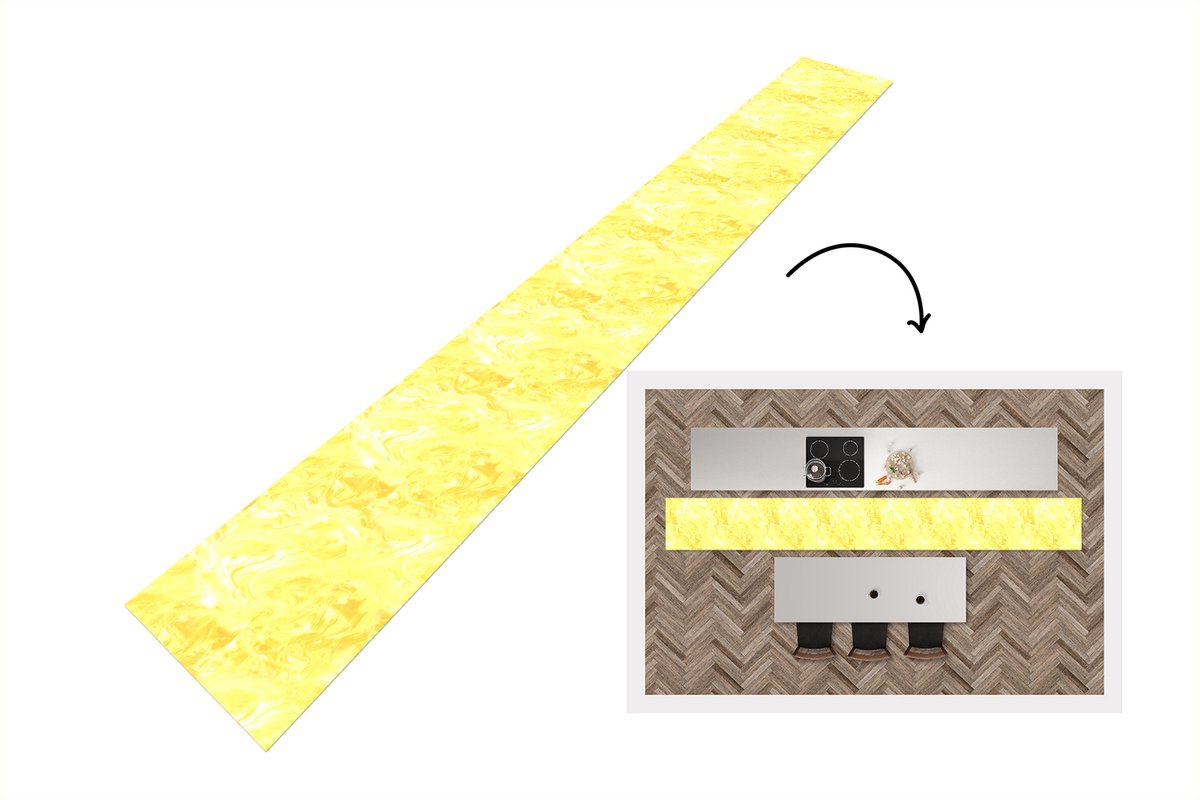 KitchenYeah Keukenloper 480x60 cm - Keukenmat vinyl Geel - Patronen - Marmer print - Verf - Keukenmatten loper - Keuken vloerkleed tapijt