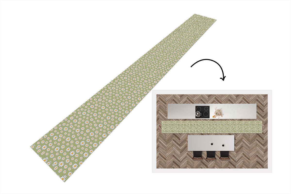 KitchenYeah Keukenloper 400x50 cm - Keukenmat vinyl Vintage - Patronen - Bloemen - Madelief - Keukenmatten loper - Keuken vloerkleed tapijt