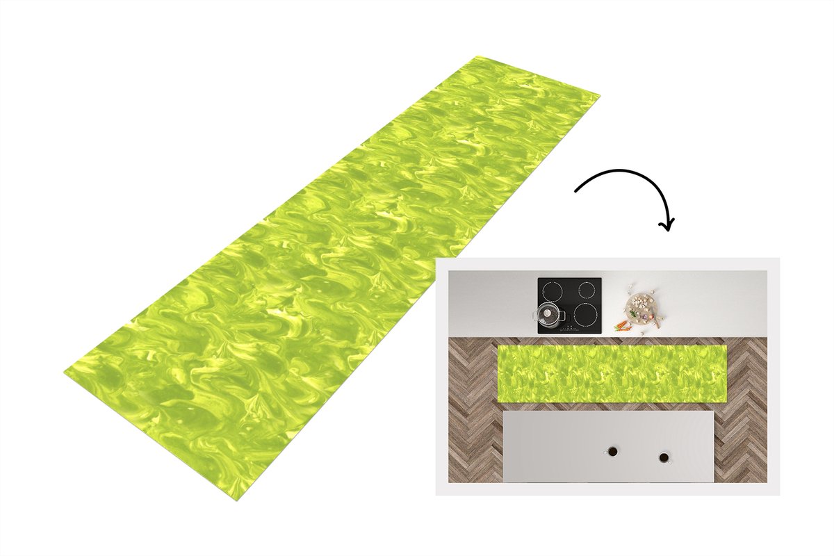KitchenYeah Keukenloper 240x60 cm - Keukenmat vinyl Groen - Marmer print - Verf - Design - Keukenmatten loper - Keuken vloerkleed tapijt