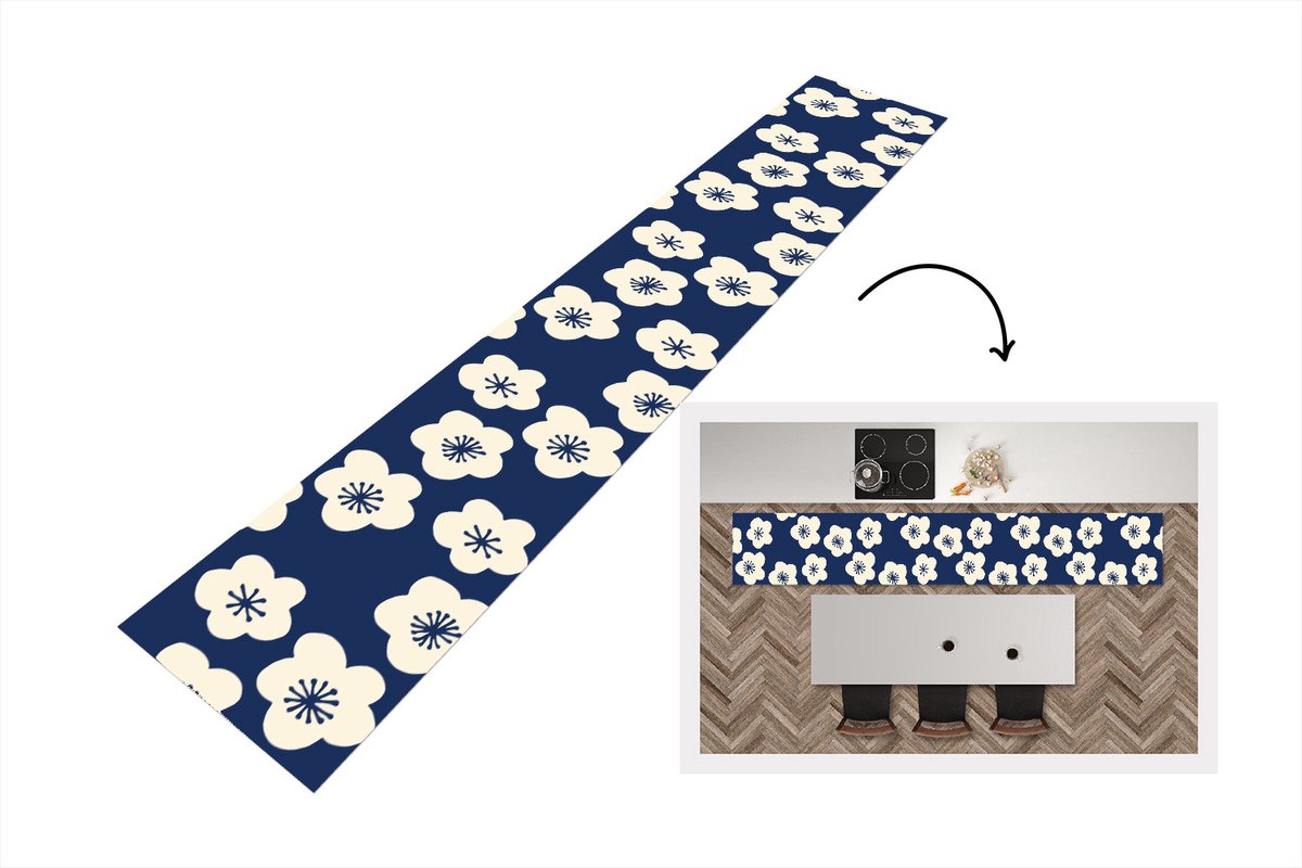 KitchenYeah Keukenloper 360x60 cm - Keukenmat vinyl Sakura - Wit - Patroon - Japan - Keukenmatten loper - Keuken vloerkleed tapijt
