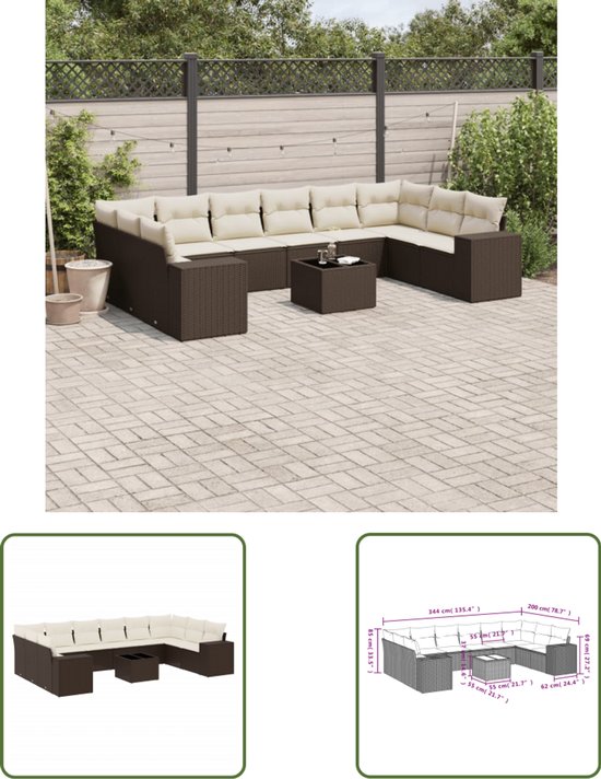 vidaXL Set de jardin 11 pièces avec coussins en résine tressée marron - Décoration d'extérieur - Mobilier de jardin