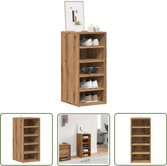 vidaXL Schoenenkast 63x24x81 cm bewerkt hout gerookt eikenkleurig, opbergrek voor schoenen, opbergstellage voor schoenen, schoenenordener