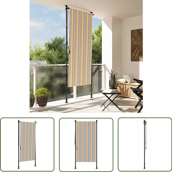Store enrouleur d'extérieur The Living Store 100x270 cm tissu et acier jaune et blanc - Stores Stores à rouleau , rideaux d'extérieur - Protection solaire - Couverture de terrasse - Brise-vue - Store enrouleur tubulaire