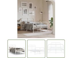 vidaXL Bed Frame 120x190 - Metalen Bed Frame - Bedframe met hoofd- en voeteneinde metaal wit 120 x 190 cm - Staal Bed Frame - Wit Bed Frame - Bed Frame Met Hoofdeinde
