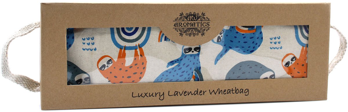 Luxe Lavendel Tarwezak in Geschenkdoos - Kersenpitkussen - Warmtekussen - Luie Luiaard Print