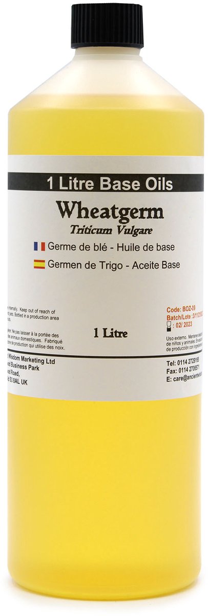 Basis Olie - Tarwekiemolie - 1 Liter - Aromatherapie - Basisolie - Draagolie - Basisolie Voor Etherische Oliën