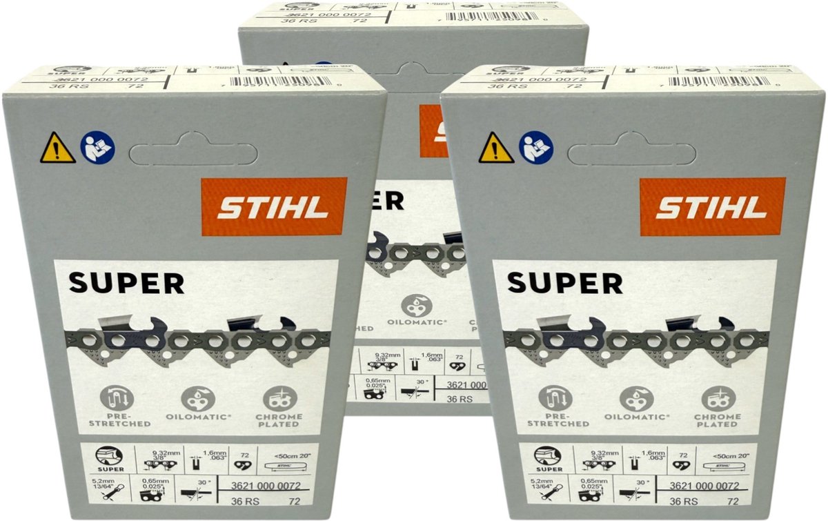Stihl 3x 3/8" Rapid Super 3 (RS3) zaagketting 50 cm 3/8" 1.6 mm 72 TG 3 stuks ( 3x 36260000072 )