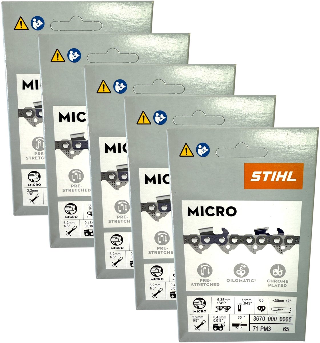 Stihl 5x 1/4" Picco Micro 3 (PM3) zaagketting 30 cm 1/4" P 1,1 mm 65 TG 5 stuks ( 5x 36700000065 )