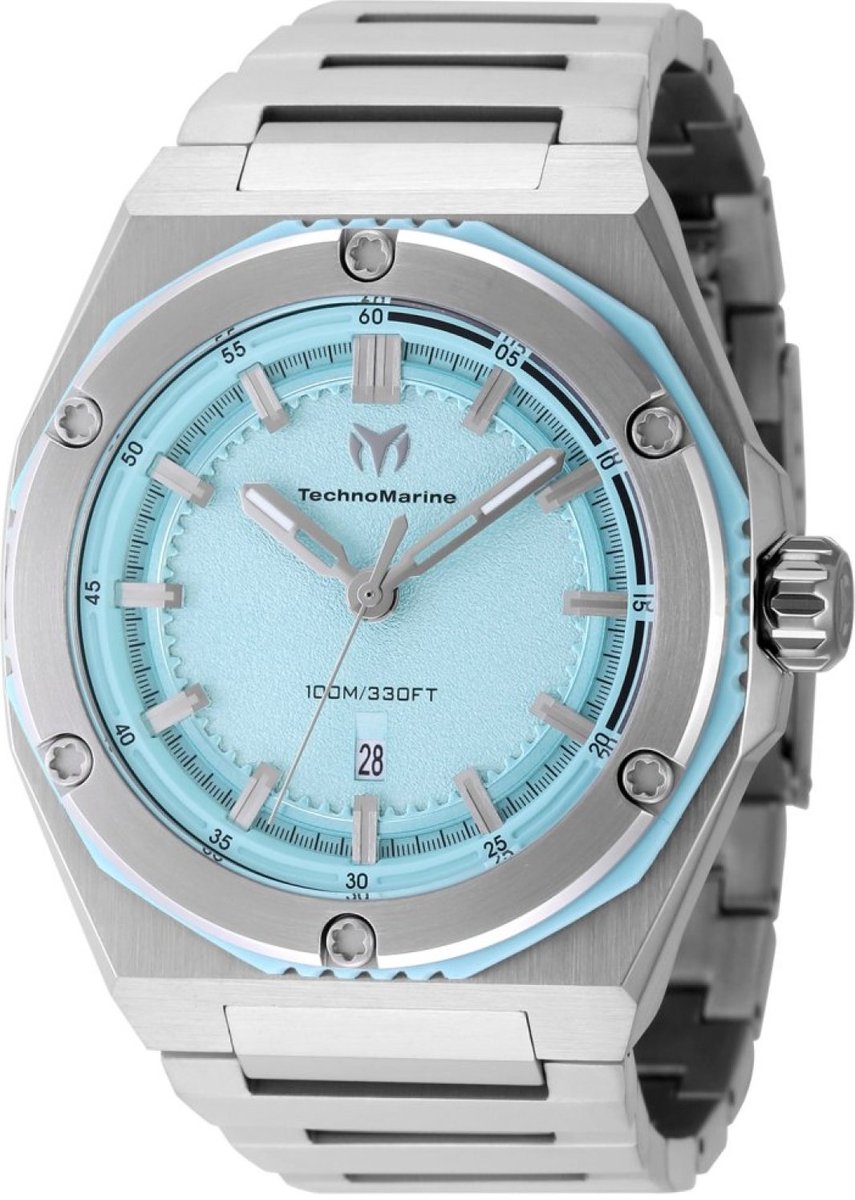TechnoMarine CORAL - Legacy TM-416059 Heren Horloge - Waterdicht - Analoog - Quartz Uurwerk - Roestvrij Staal met blauwe Wijzerplaat - 45mm