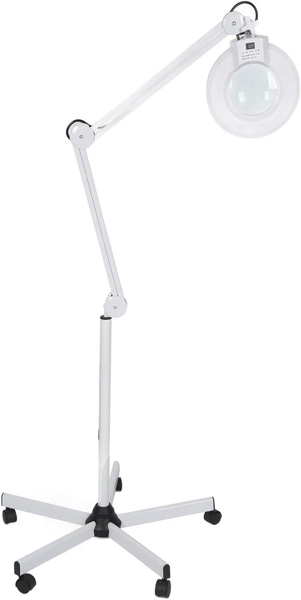 LED Vergrootglas met Zwenkarm en Vergrotende Vloerlamp - 8x Vergroting - 6000 Lichtstroom - Ideaal voor Lezen - Inclusief EU-stekker 220V 50Hz