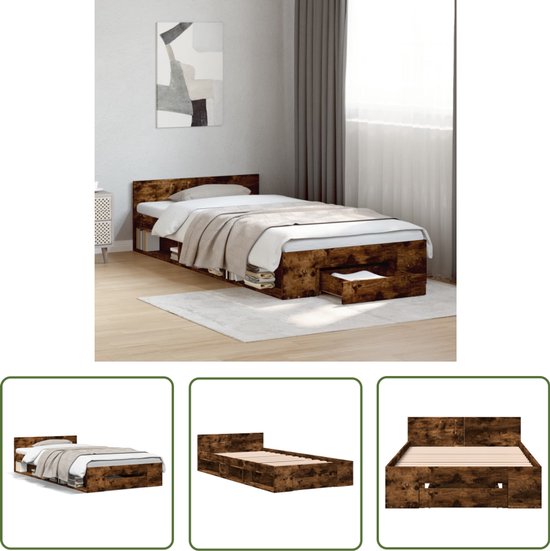 VidaXL Bedframe met hoofdbord bewerkt hout wit 90x200 cm, bed
