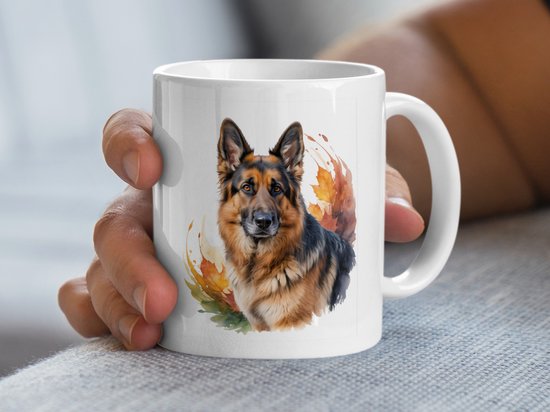 Foto: German shepherd dog mok watercolor dog portrait autumn leaves design animal lover gift unique dog mom dad gift idea