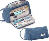 LIXIN Klassiek Etui - Velvet Suede - Blauw - Pennenzak voor jongens en meisjes - Canvas - Linnen - School etui - Etui voor kinderen en volwassenen - Terug naar school - Leuke telescopishe pennenhouder - Leuk etui
