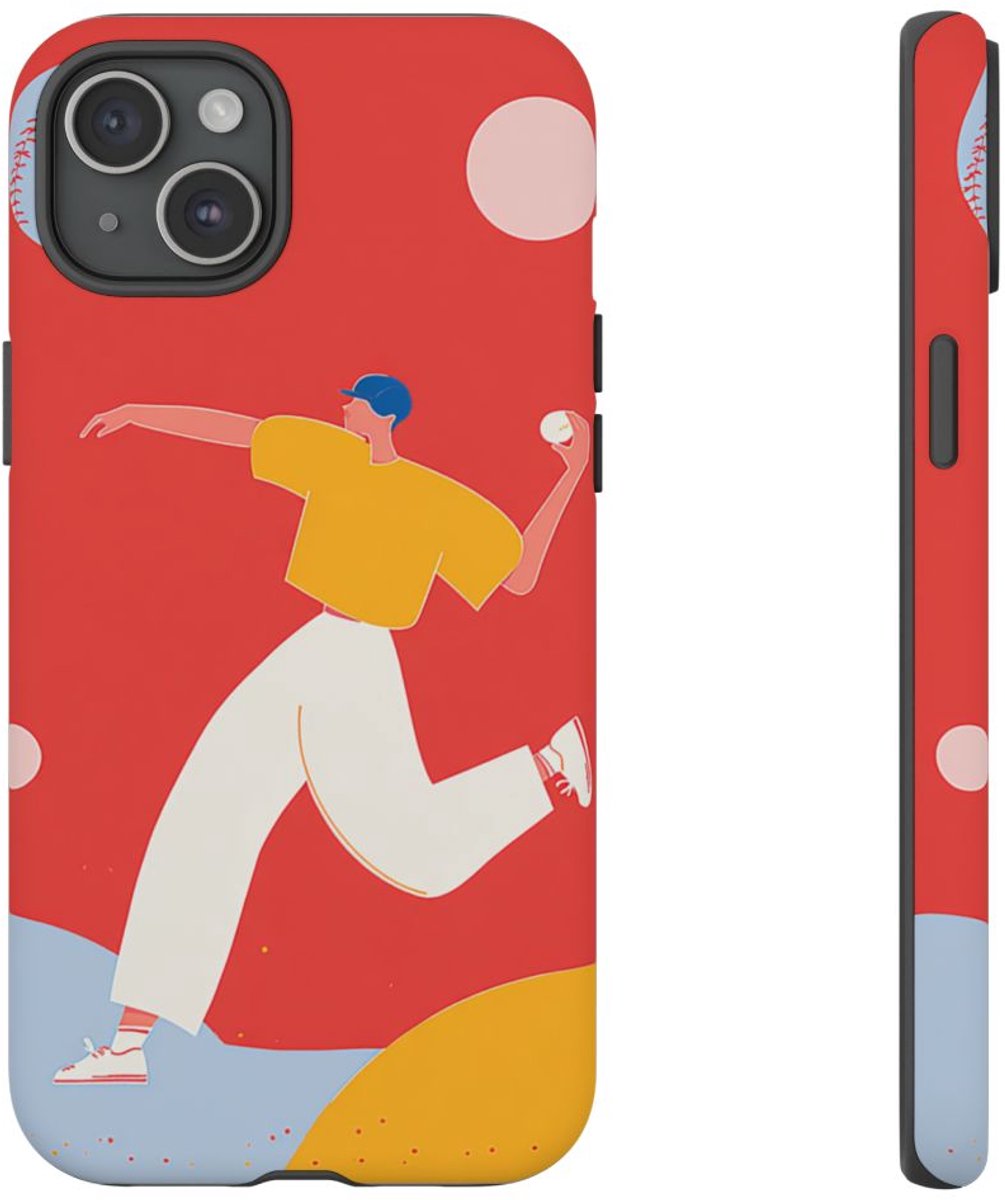 Minimalistische Honkbalspeler Illustratie – Telefoonhoesje Geschikt voor iPhone 15 Plus