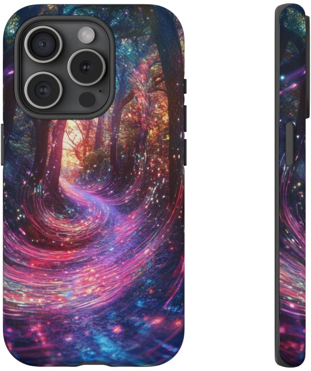 Magisch Bospad met Energiegolven – Telefoonhoesje Geschikt voor iPhone 15 Pro