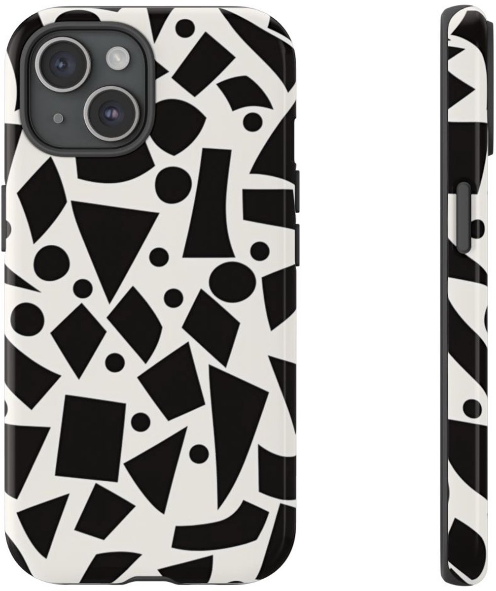 Zwart-Wit Geometrisch Abstract Patroon – Telefoonhoesje Geschikt voor iPhone 15