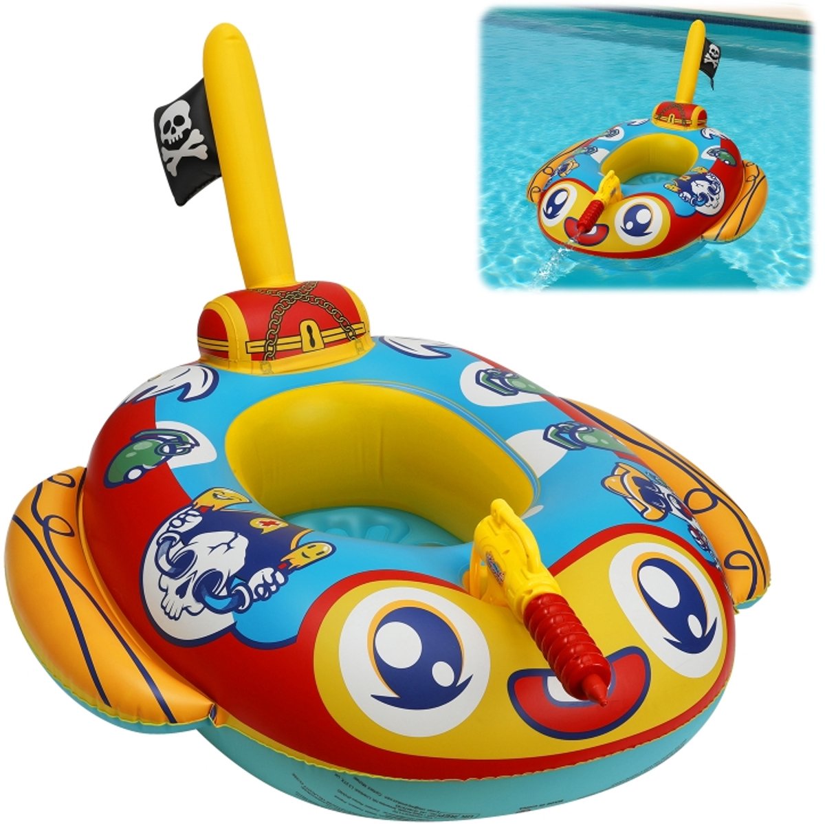 Chitomars Bouée Enfant Avion Bateau Gonflable Avec Pistolet à Eau - Siège Piscine Pour Enfants 3-10 Ans