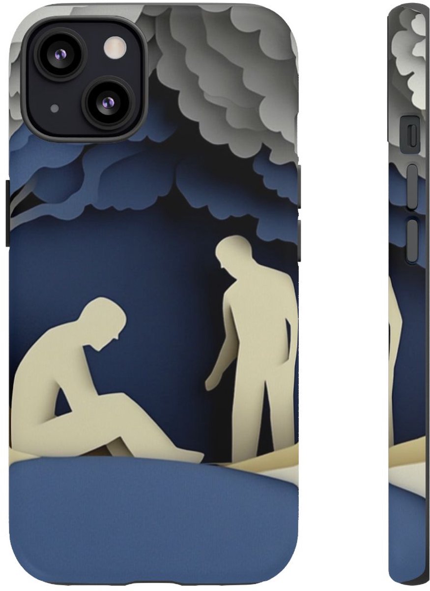 Papieren Uitsnede van Twee Mannen in Bos – Telefoonhoesje Geschikt voor iPhone 13
