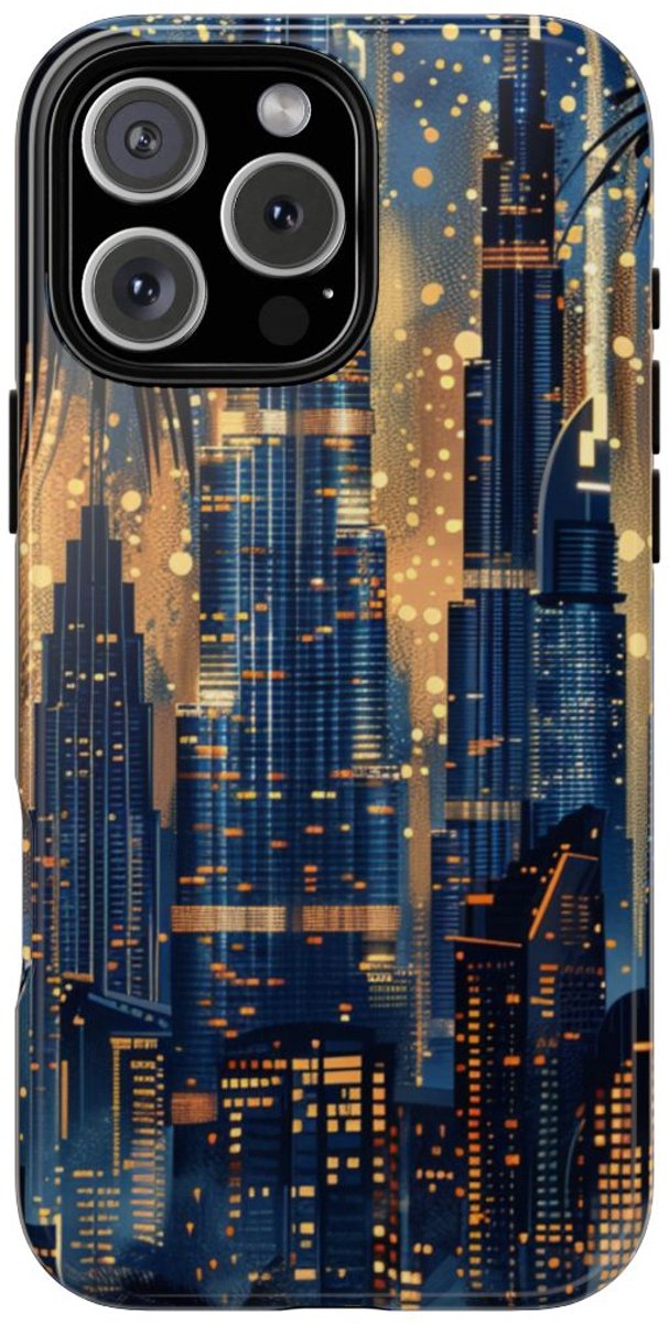 Stadssilhouet bij Nacht met Palmen – Telefoonhoesje Geschikt voor iPhone 16 Pro Max