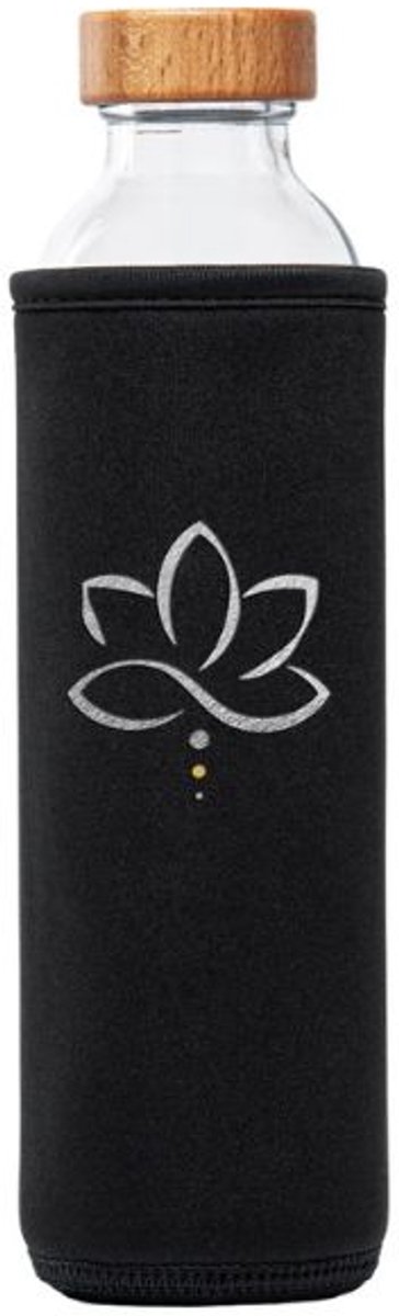 Flaska Silver Lotus - Glazen drinkfles - 500 ml - Beschermhoes - Glass & Vibe