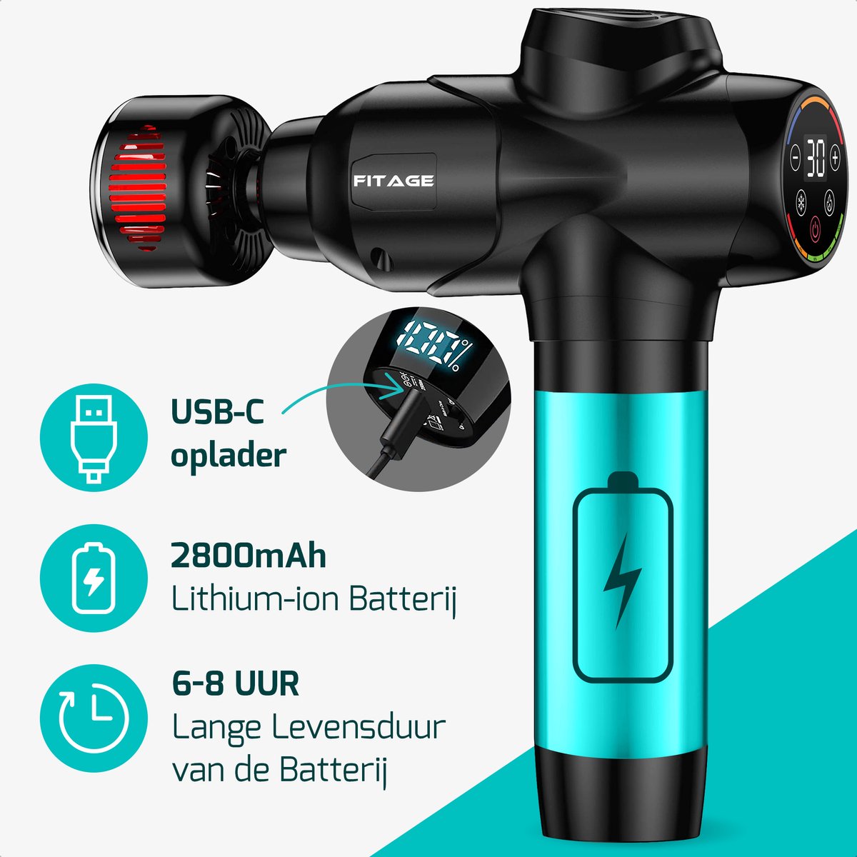 FITAGE Infrarood Massage Gun: Warm & Koud, 30 standen thumbnail 3