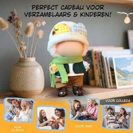 Schoentjes Kleding Set - Bruin Broekje, Groene Sjaal, Wit Mutsje, Blauw Vestje en Wit Shirtje - Casual Cute Outfit Accessoire Geschikt voor Labubu (Pop Niet Inbegrepen) — afbeelding 3