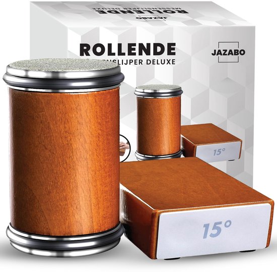 Aiguiseur de couteaux roulant JAZABO Premium - Pierre à aiguiser pour Couteaux - Couleur bois - Aiguiseur de couteaux - Couteau de chef - Pierre à aiguiser Diamant - Pierre à aiguiser - Aiguiseur roulant - Disque diamanté