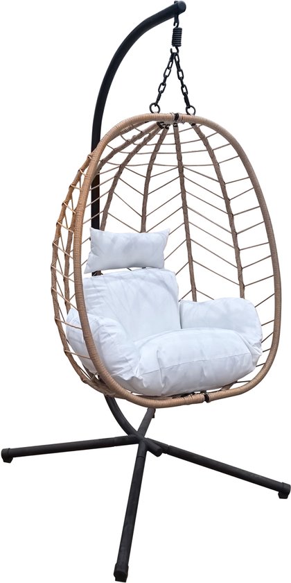 SVITA SHELLY hangstoel met frame - loungestoel hangzit hangstoel opklapbare hangmand hangende schommel buitenstoel naturel