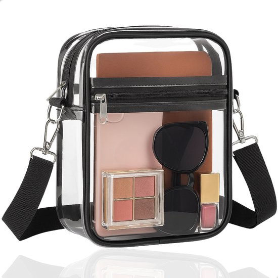 Boncy® Sac bandoulière transparent - Femme et Homme - Sac bandoulière tour de cou - Sacs d' épaule Sac Sacs bandoulières - Sac à dos tour de cou ou sac de poitrine - Sac bandoulière avec large sangle sur la poitrine Sac de poitrine Sac banane Zwart